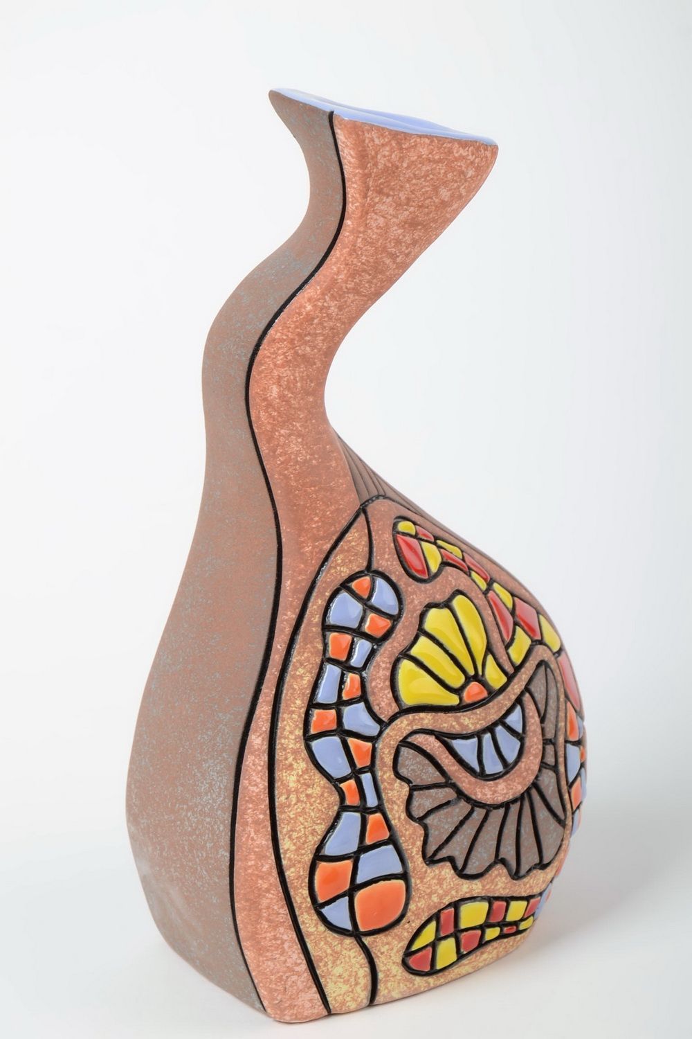 Florero de cerámica original hecho a mano 1.8 litros de semiporcelana pintado foto 2
