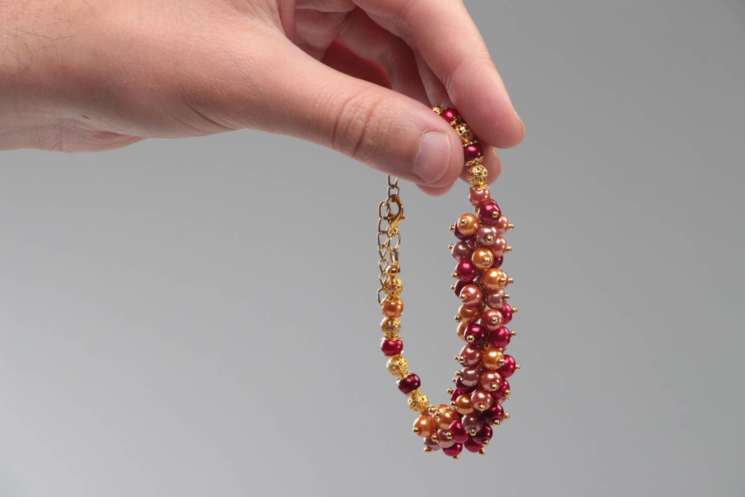 Bracelet en perles céramiques rouge orange sur chaîne fait main accessoire stylé photo 6