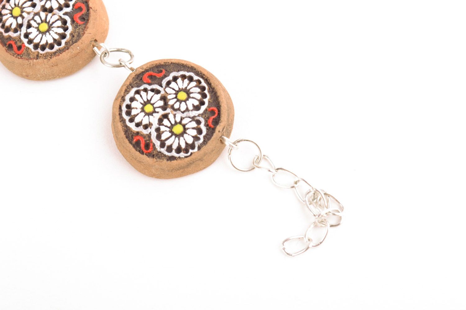 Bracelet en argile avec peinture de couleurs acryliques fait main motif floral photo 4