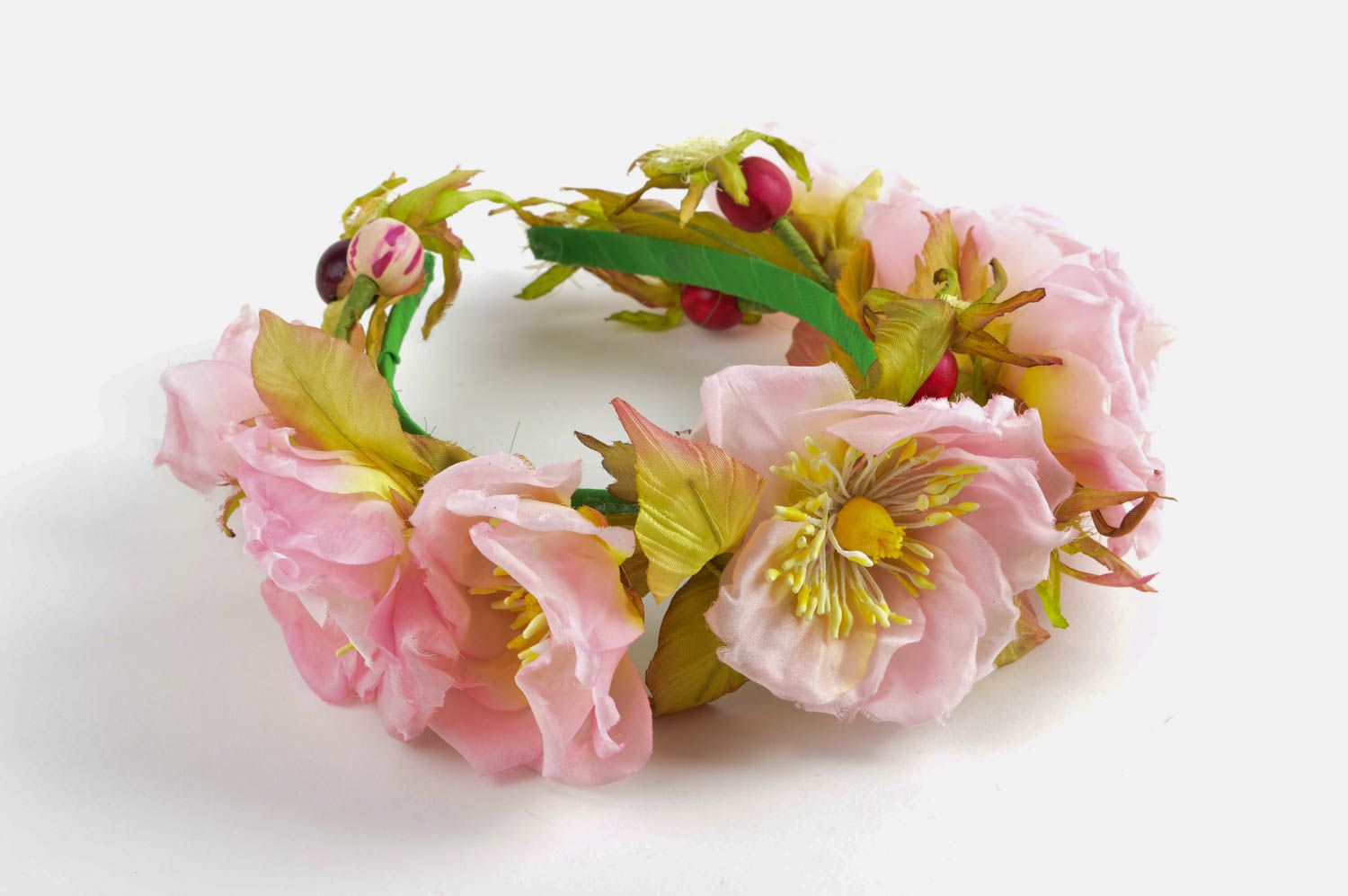 Couronne fleurs fait main Accessoire cheveux rose satin Cadeau femme design photo 1