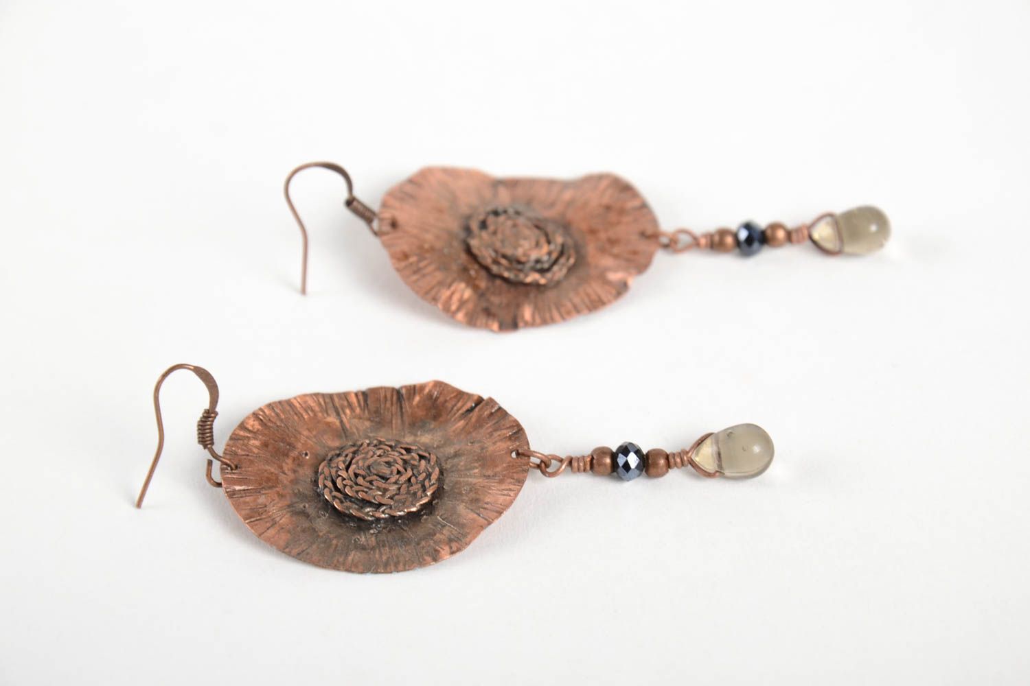 Handmade runde Kupfer Ohrringe Designer Schmuck Accessoire für Frauen lang foto 5