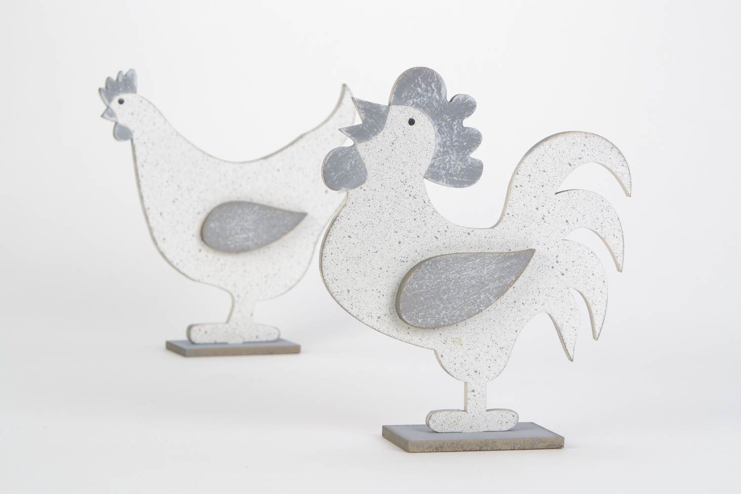 Figuras de madera contrachapada artesanales pintadas 2 piezas gallina y gallo foto 4