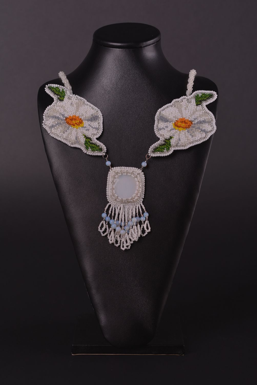 Handmade designer necklace unusual beaded necklace festive cute accessory photo 3