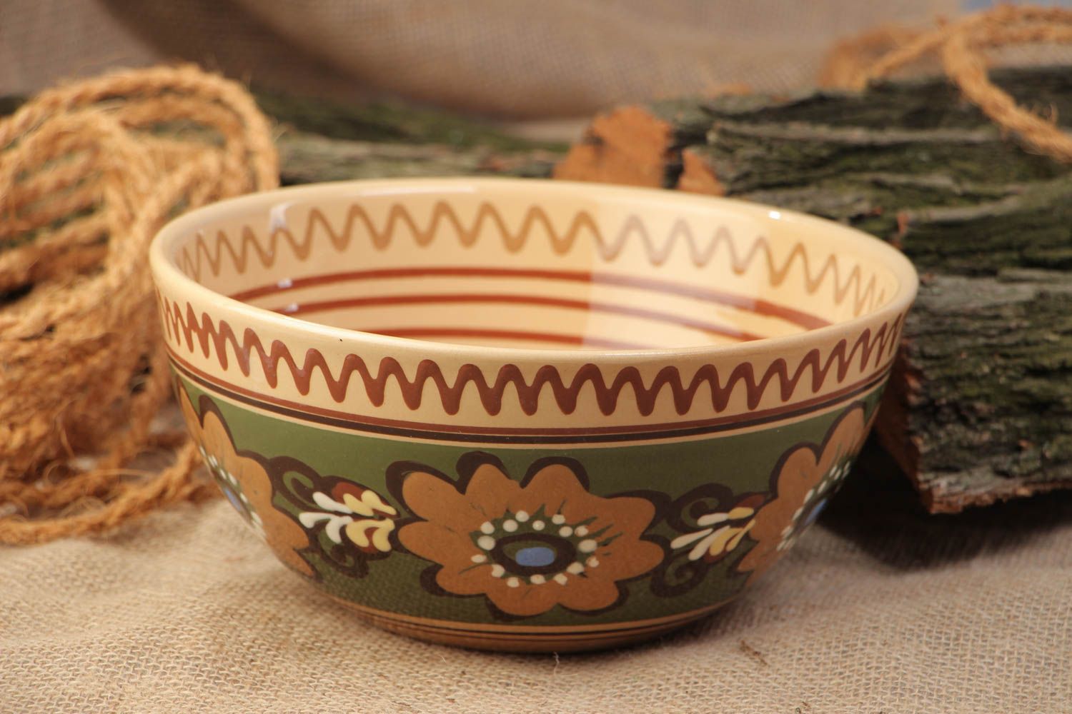 Handmade colorful painted ceramic salad bowl with large capacity 2 l photo 1