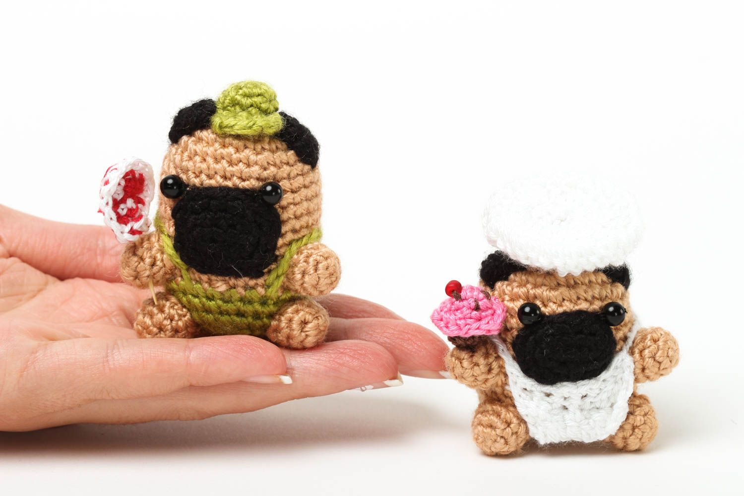Peluches chiens fait main Jouets tricot Cadeau enfant 2 pièces coton design photo 5