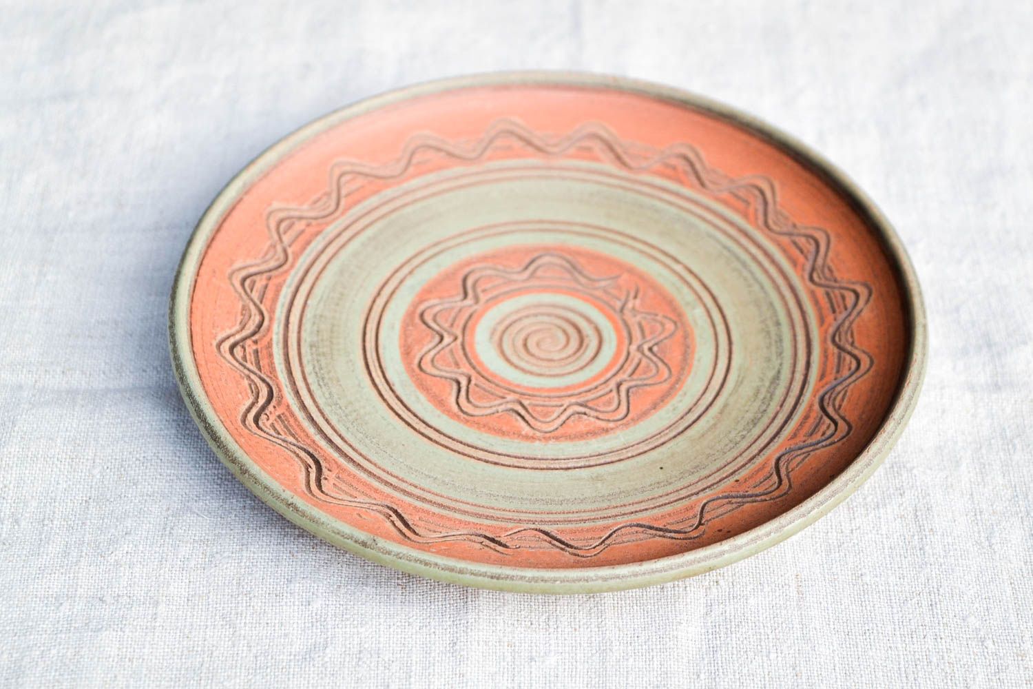 Handmade clay plate stylish ceramic kitchenware painted unusual home decor photo 4