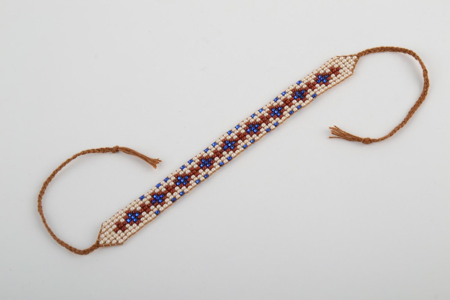 Beautiful handmade wide beaded bracelet with ethnic pattern photo 2