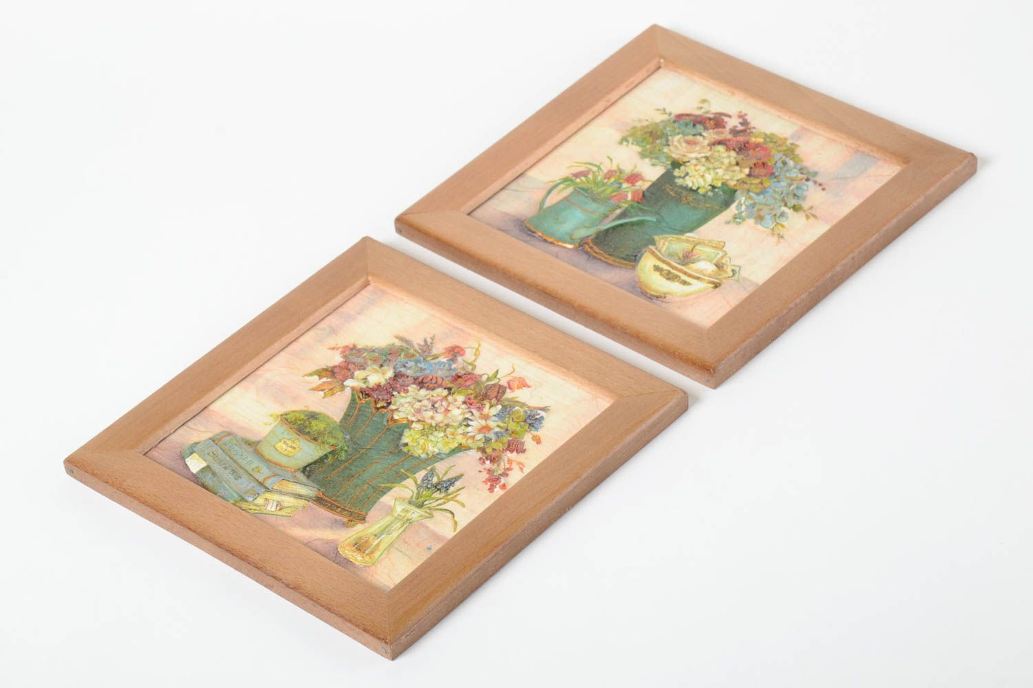 Tableaux décoratifs faits main Tableaux fleurs Cadeau original 2 pièces photo 2