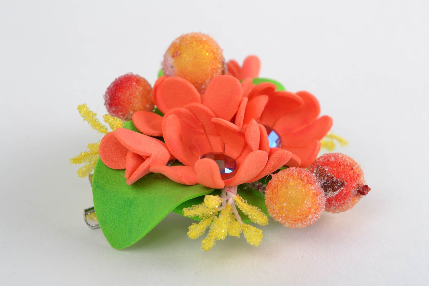 Räumige Blumen Brosche handmade aus Foamiran mit Strass Sreinen einzigartig toll foto 3