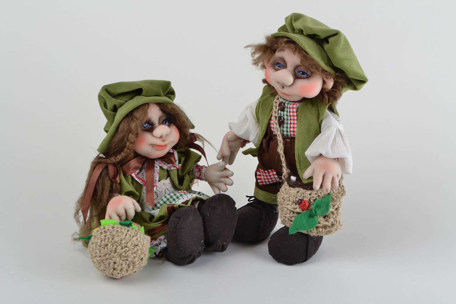 Игрушки кукла из капрона набор 2 шт мальчик и девочка небольшие ручная работа фото 1
