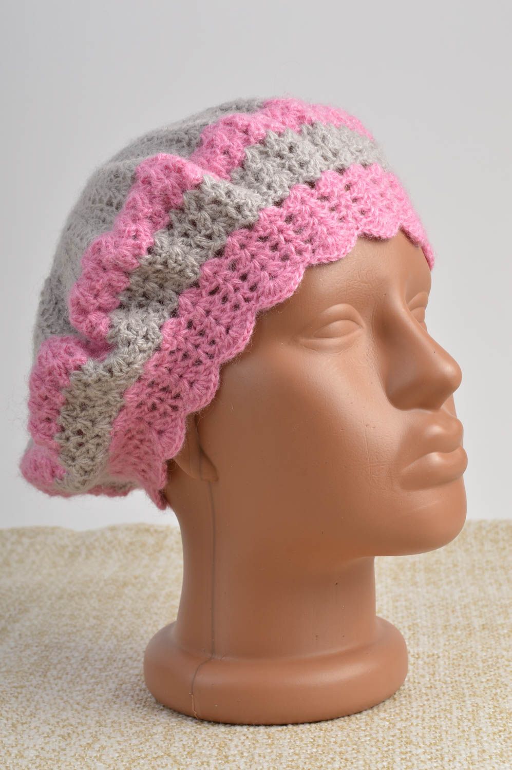 Handmade winter beret unusual beautiful cap for girls cute accessory for kids photo 2