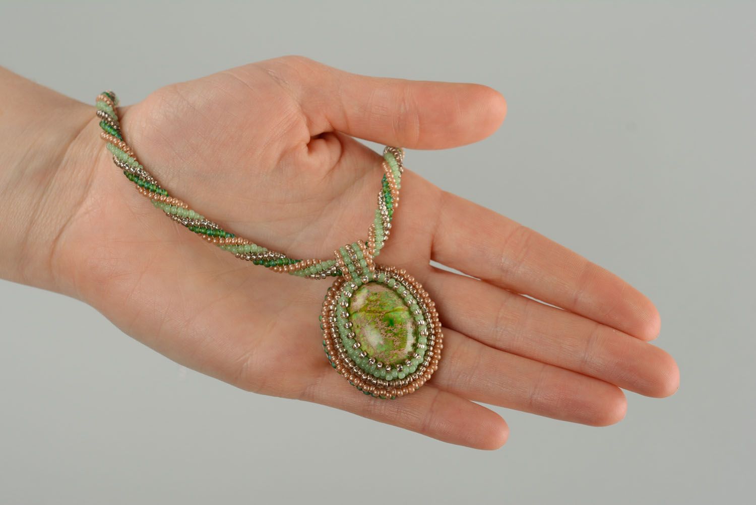 Beaded pendant with variscite stone photo 5
