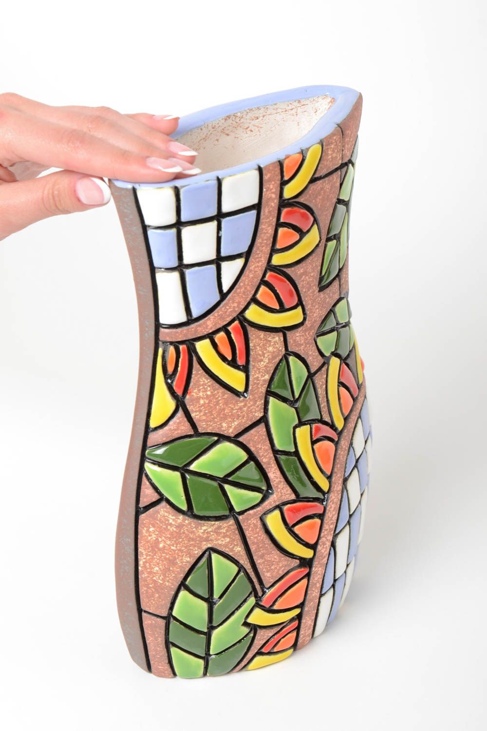 Vase en céramique fait main peint de colorants 1.5 litres décoration originale photo 5