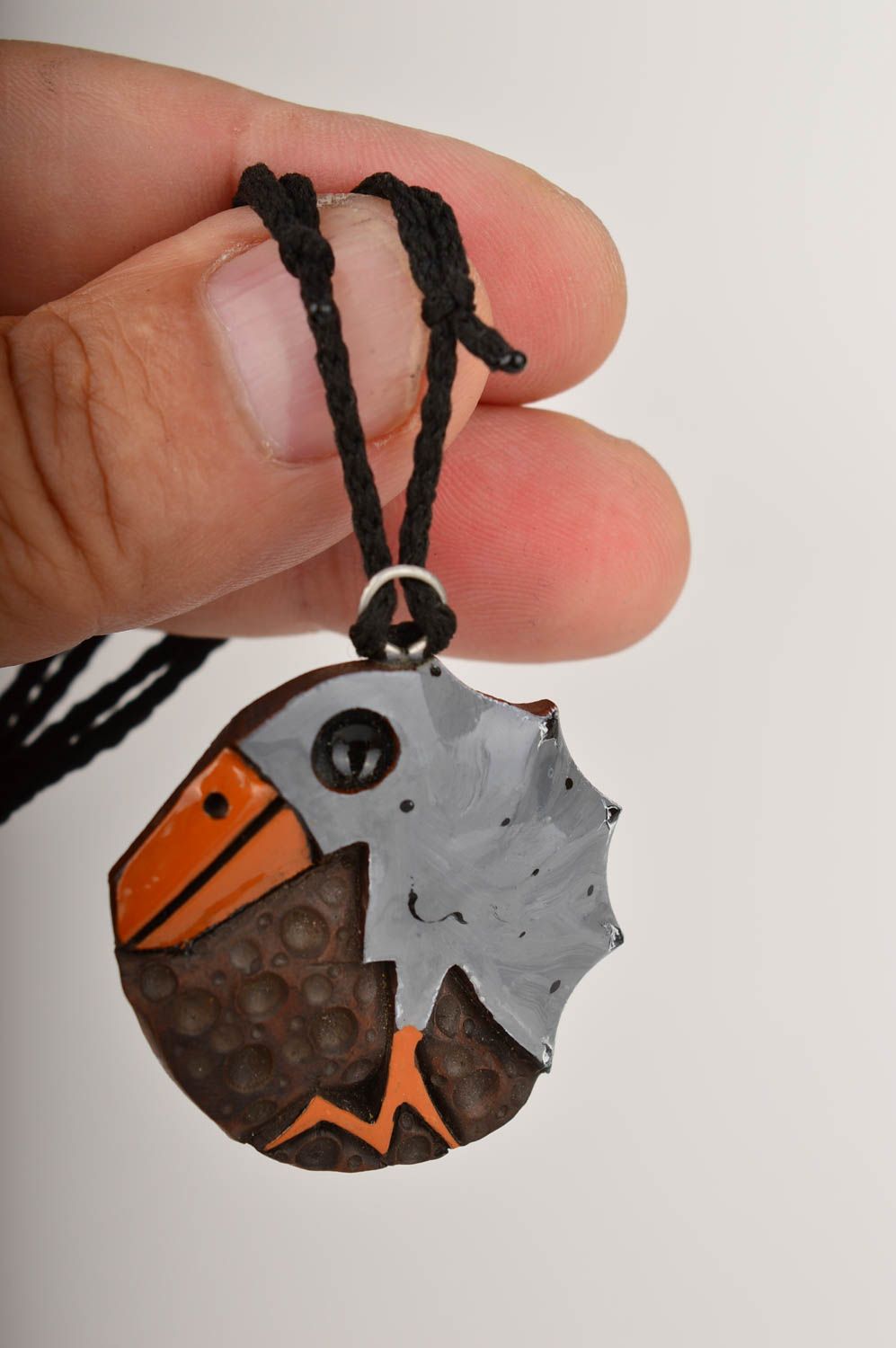 Pendentif céramique original Bijou fait main oiseau Accessoire pour femme photo 4