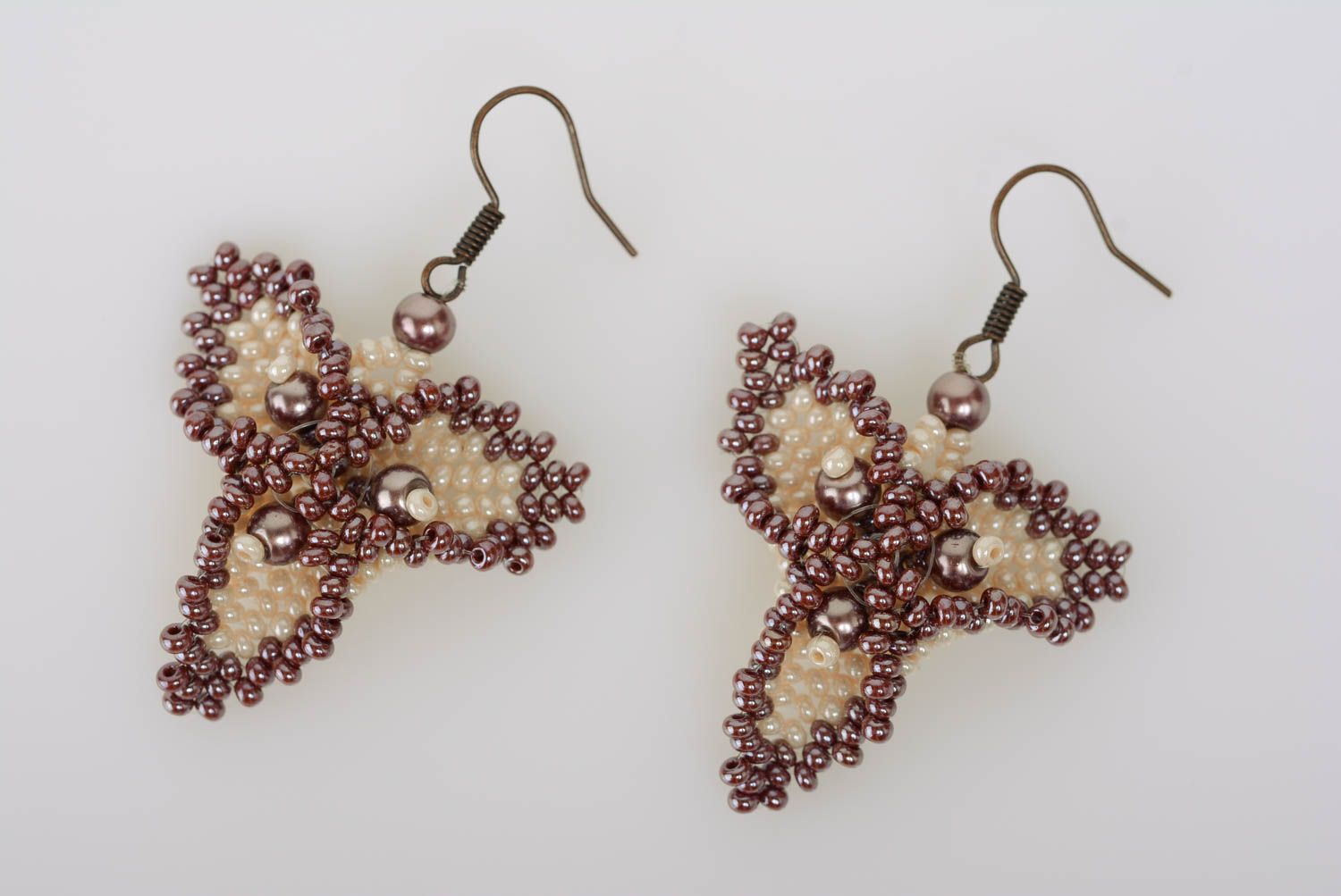 Small handmade designer woven beaded earrings beautiful evening jewelry photo 1