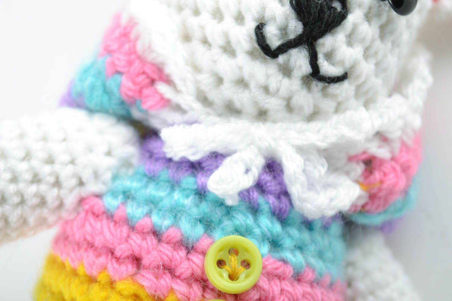 Handmade designer soft toy crocheted of woolen and semi woolen threads Rabbit photo 2