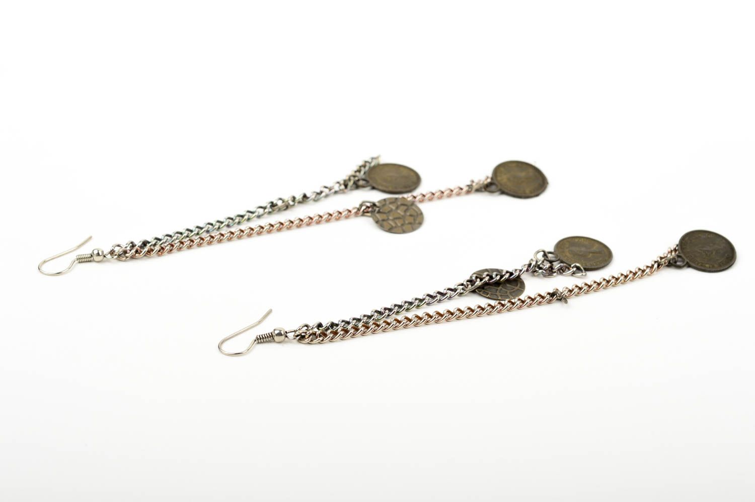 Длинные серьги ручной работы серьги женские с монетками металлические серьги фото 3