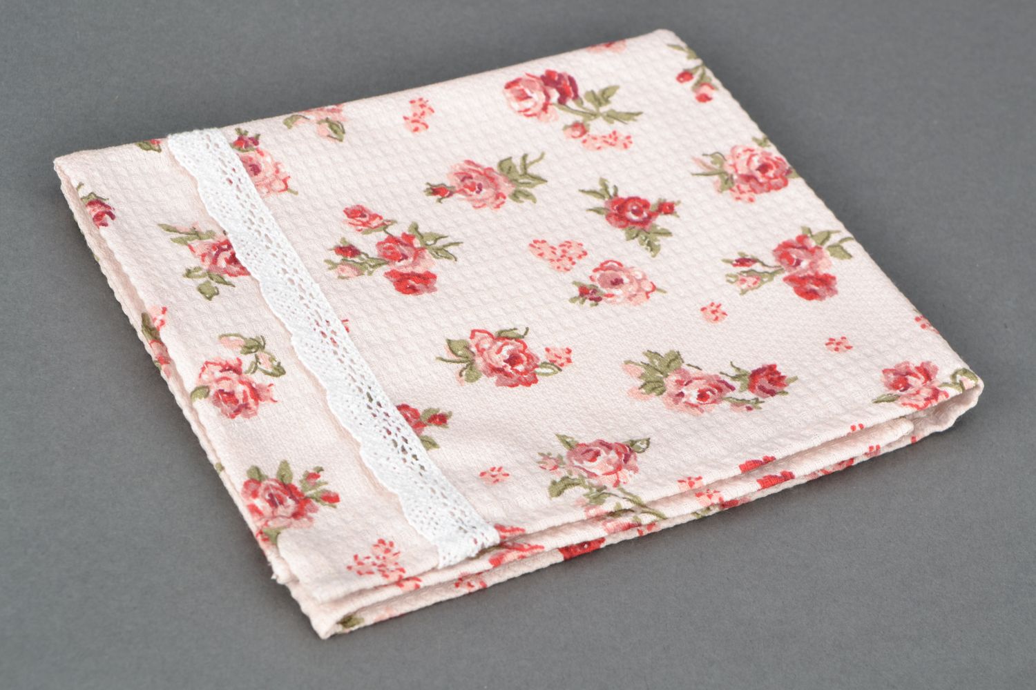 Handmade fabric kitchen towel with roses photo 3