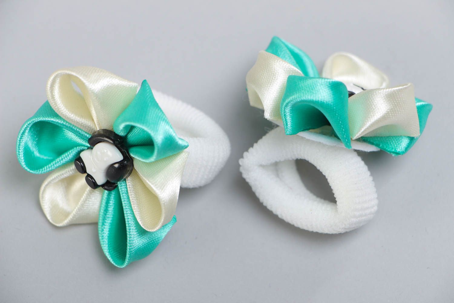 Handmade set of beautiful stylish scrunchies made of satin ribbons 2 pieces  photo 3