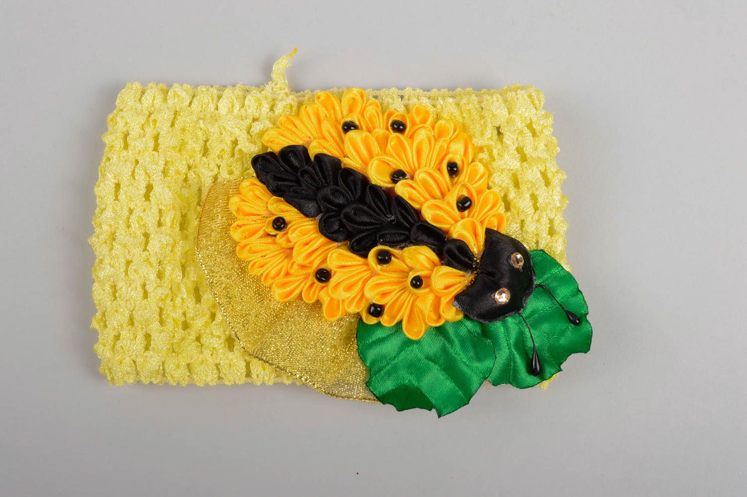 Желтая повязка на голову ручной работы повязка для девочки детская повязка фото 3