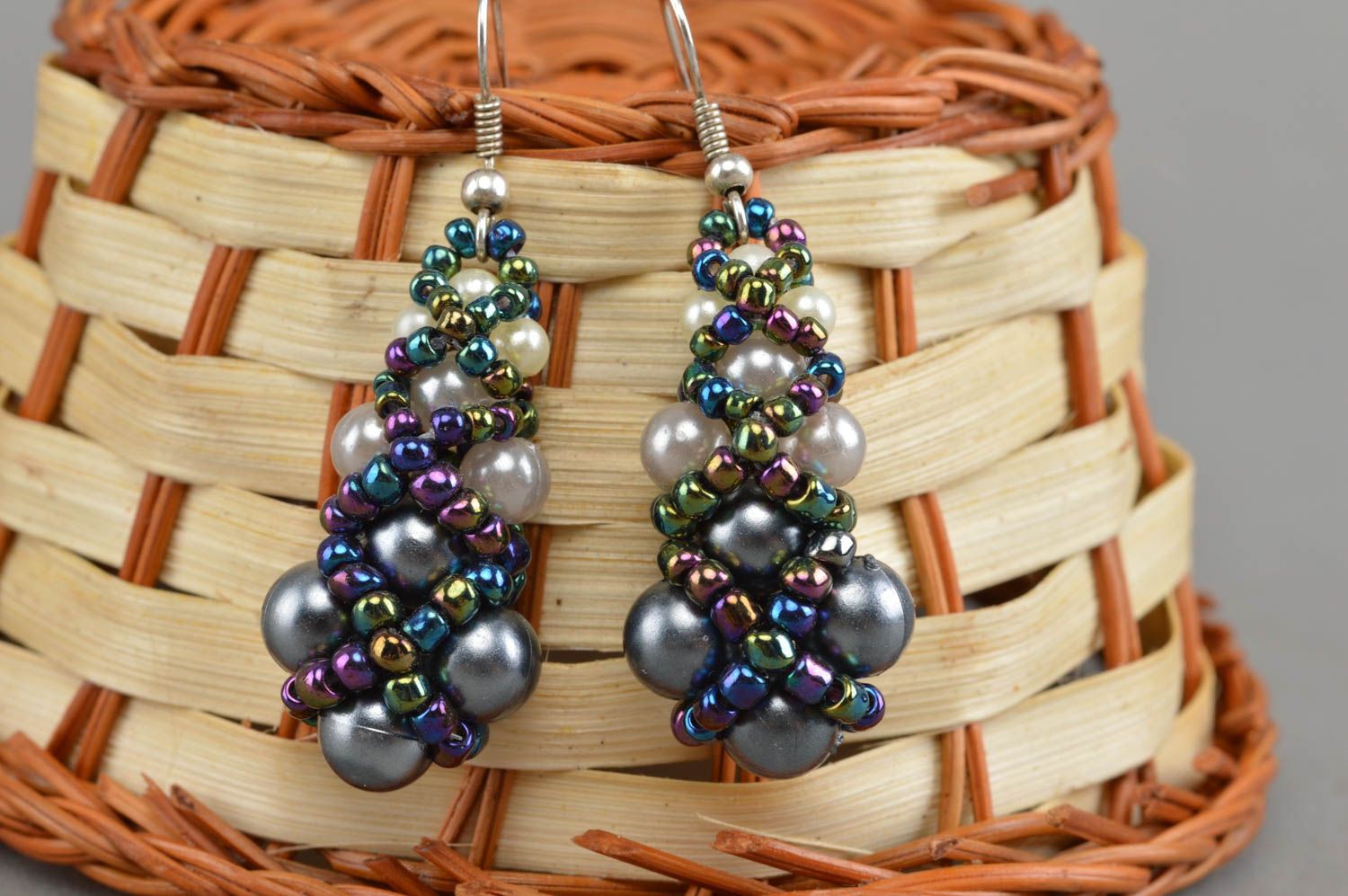 Boucles d'oreilles en perles de rocaille perles fantaisie pendantes faites main photo 1