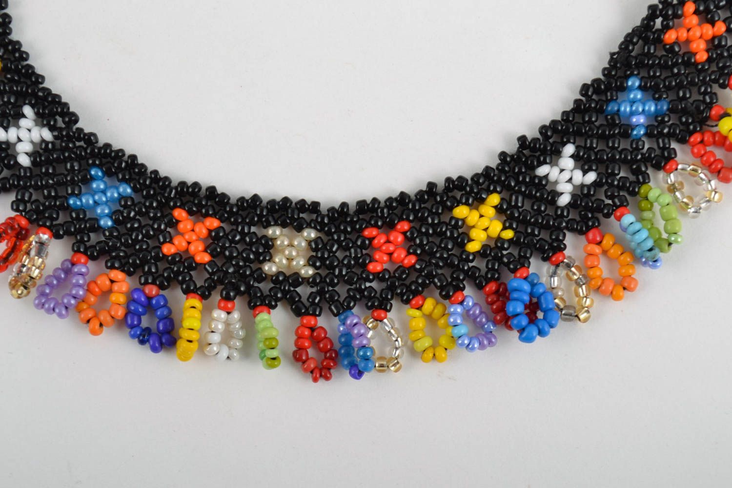 Handmade designer evening festive bead woven women's necklace ethnic jewelry photo 2