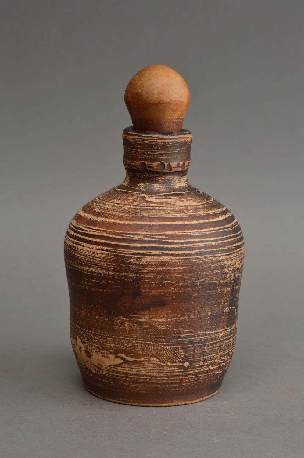 Handmade small ceramic red clay bottle kilned with milk 300 ml decorative  photo 3