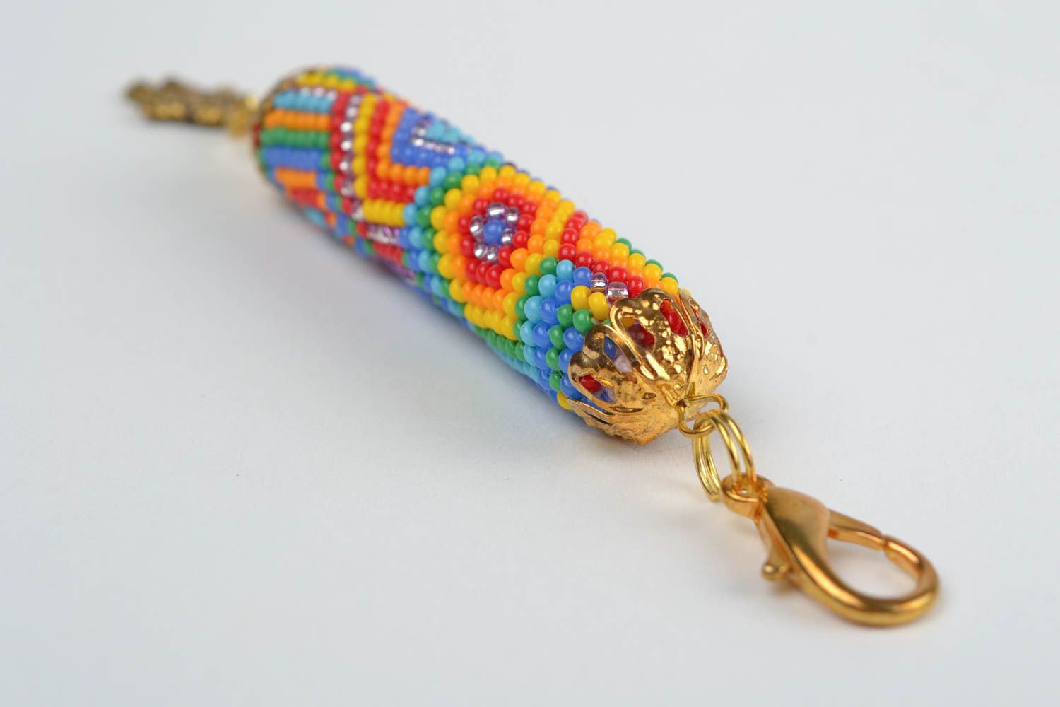 Unusual beautiful handmade beaded keychain or bag charm Hamsa Hand photo 4
