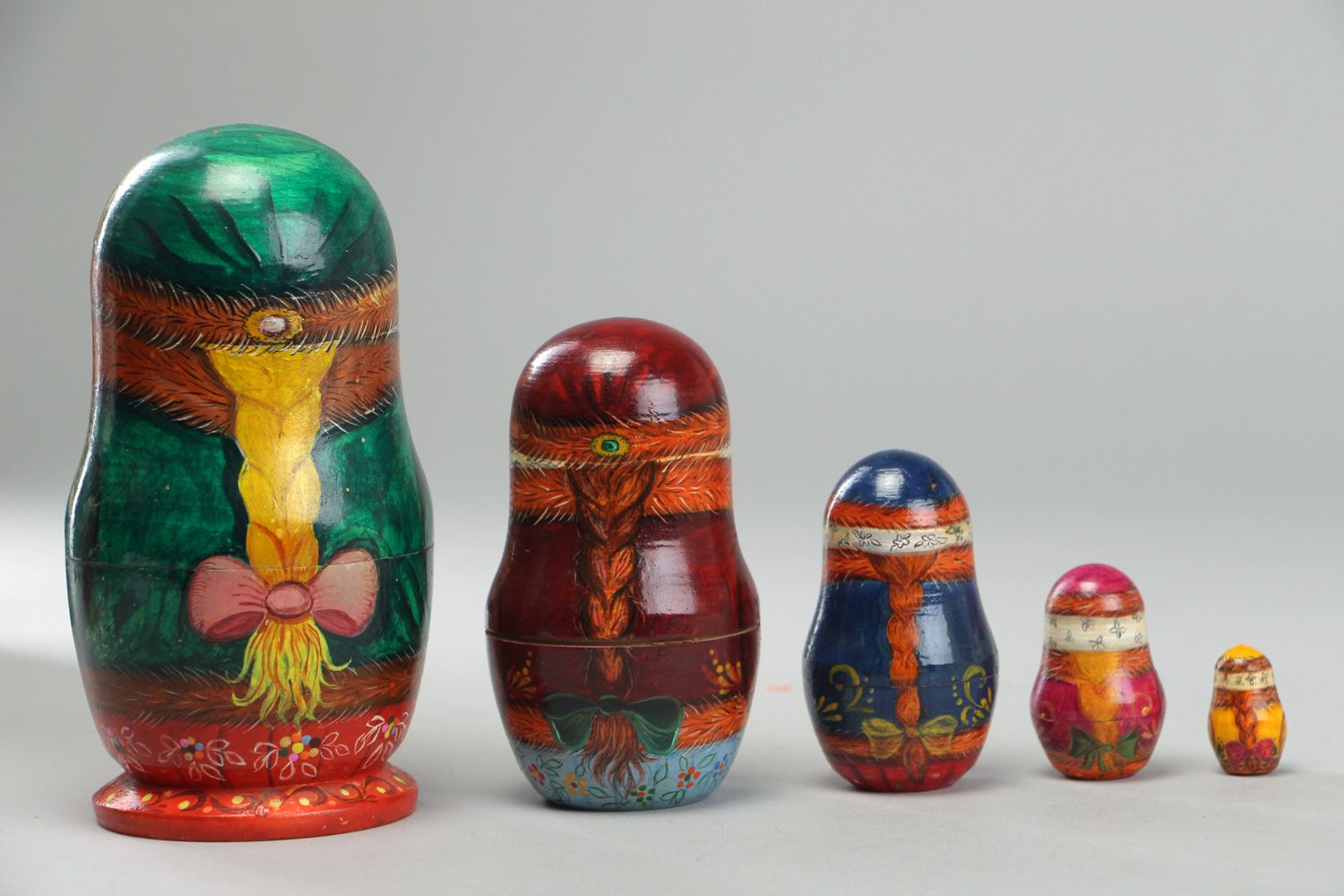 Handmade colorful painted wooden nesting doll matryoshka with five elements photo 3