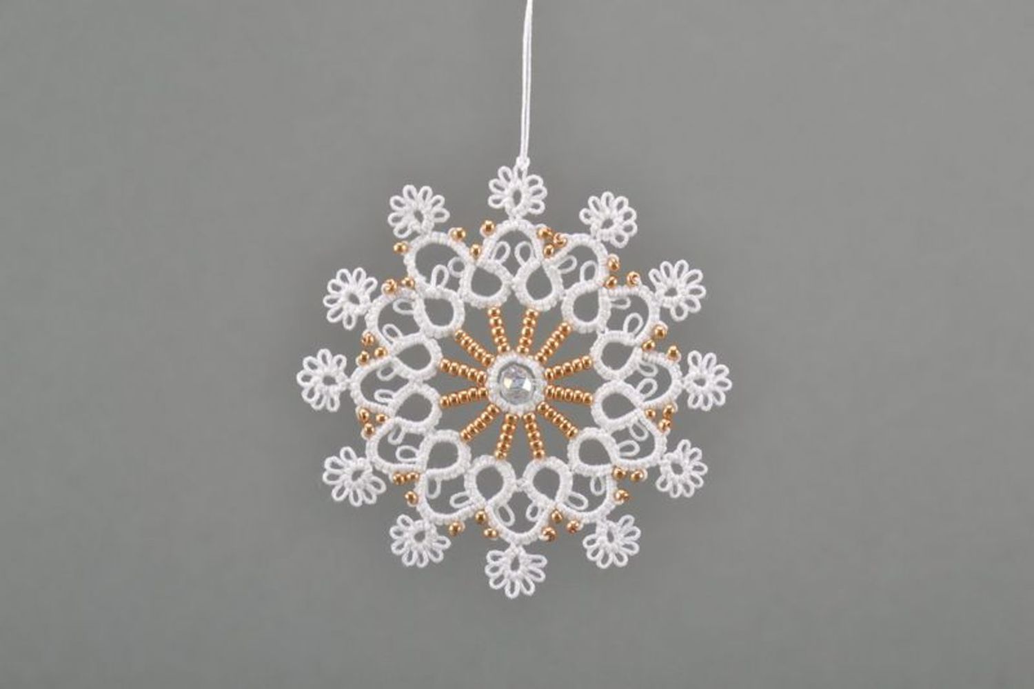 New Year's tree hanging decoration made of cotton Snowflake photo 3