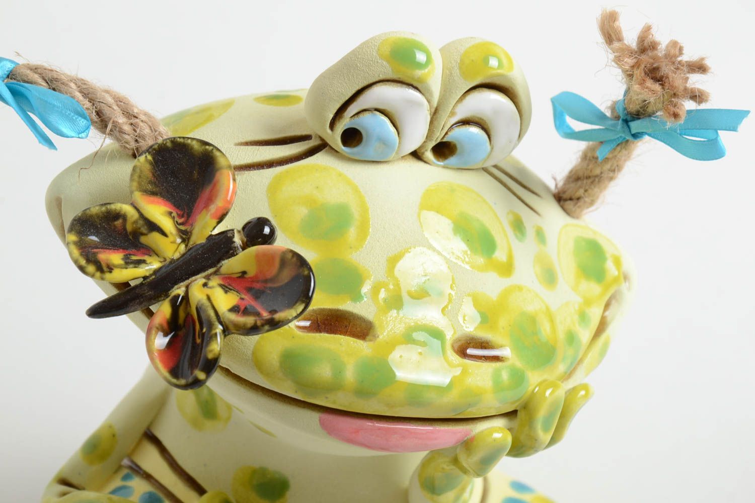 Tirelire grenouille faite main Figurine animal en argile Cadeau original photo 3
