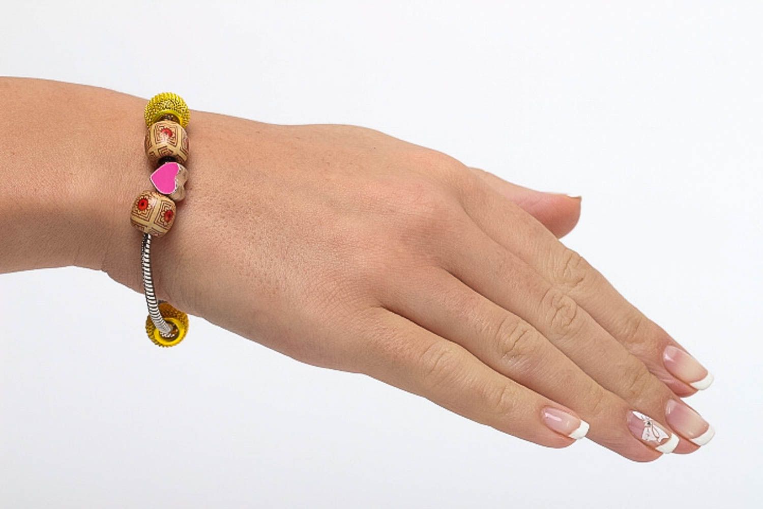 Bracelet métal Bijou fait main avec cœur perles fantaisie Accessoire femme photo 5