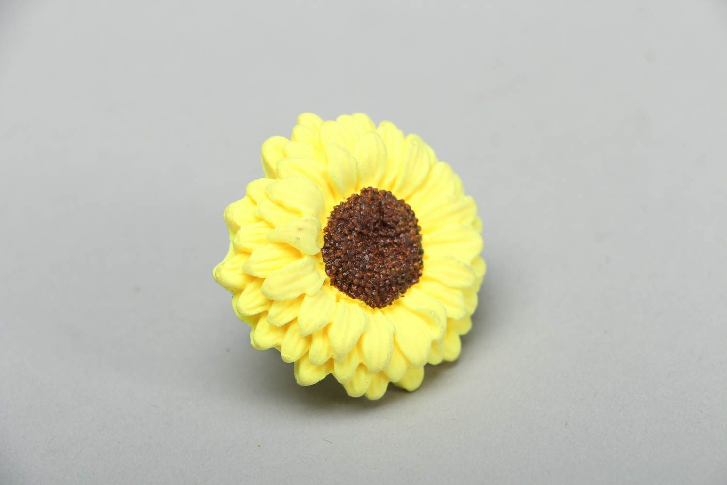 Polymer clay ring in the shape of sunflower photo 1