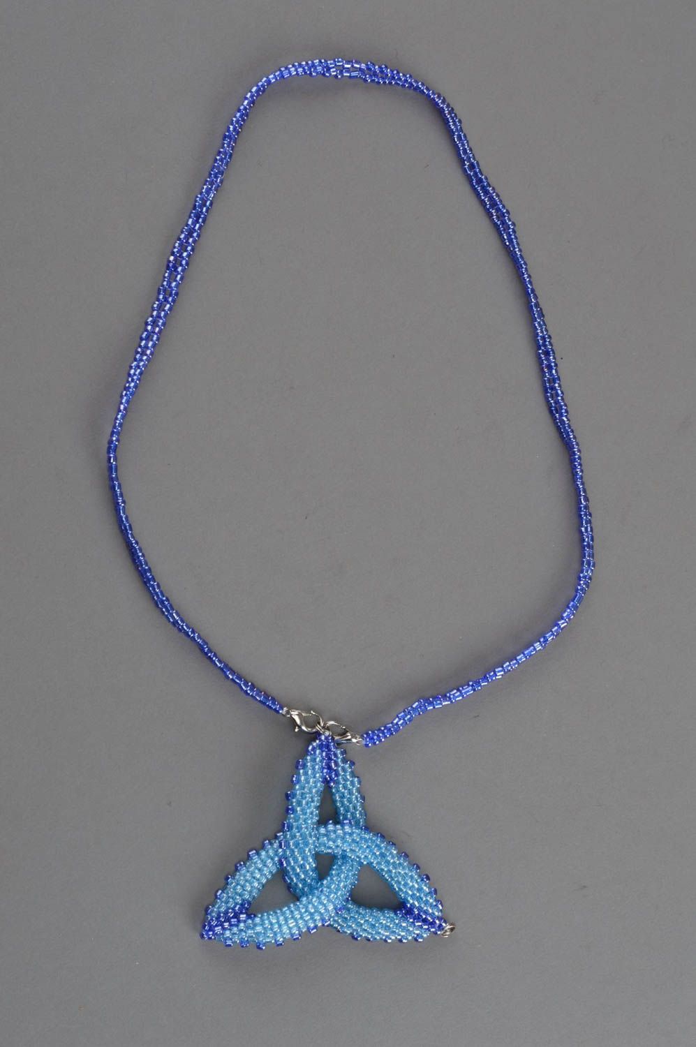 Handmade pendant seed beads accessory designer jewelery blue beaded necklace photo 2
