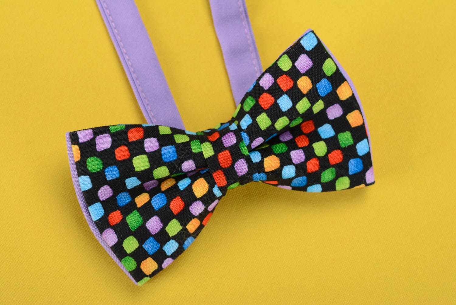 Purple bow tie with colourful squares  photo 3