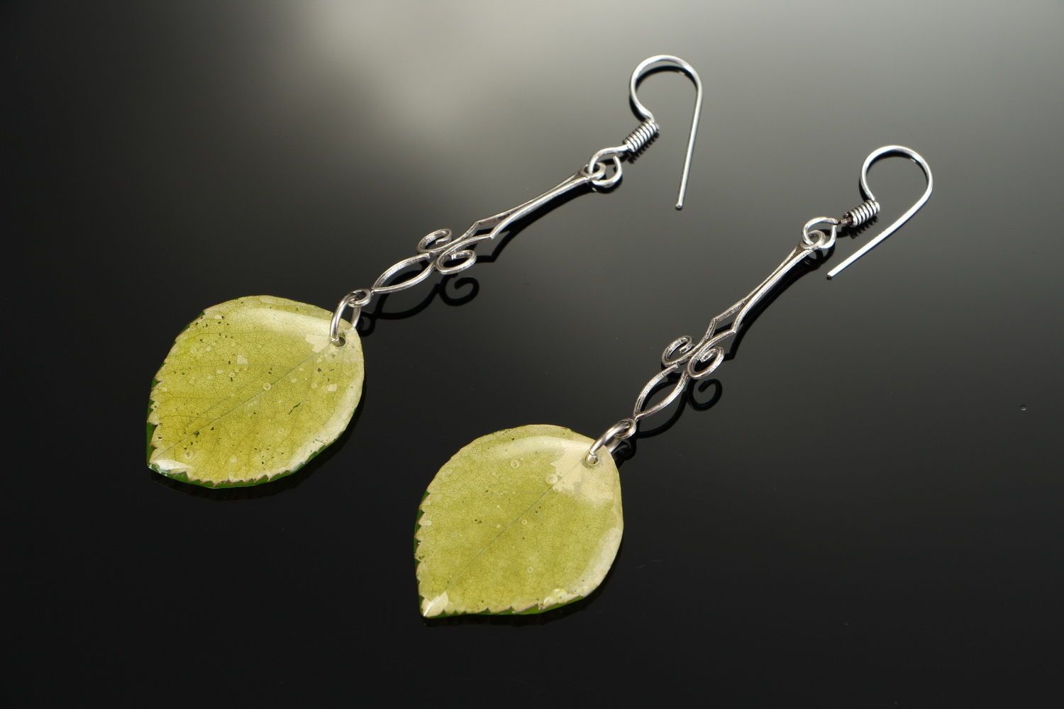 Earrings with epoxy resin Petals of acacia photo 1