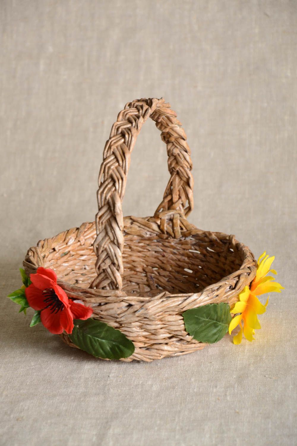 Beautiful handmade paper basket woven basket newspaper craft gift ideas photo 1