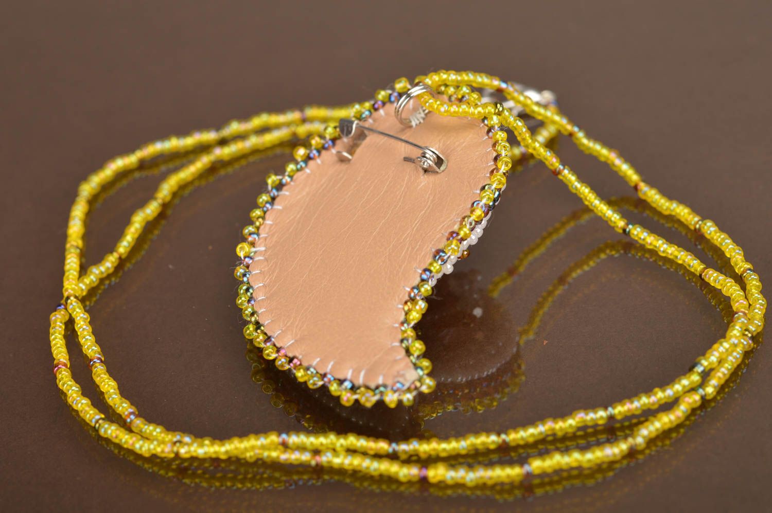 Female cute unusual beautiful handmade brooch pendant made of Czech beads photo 5