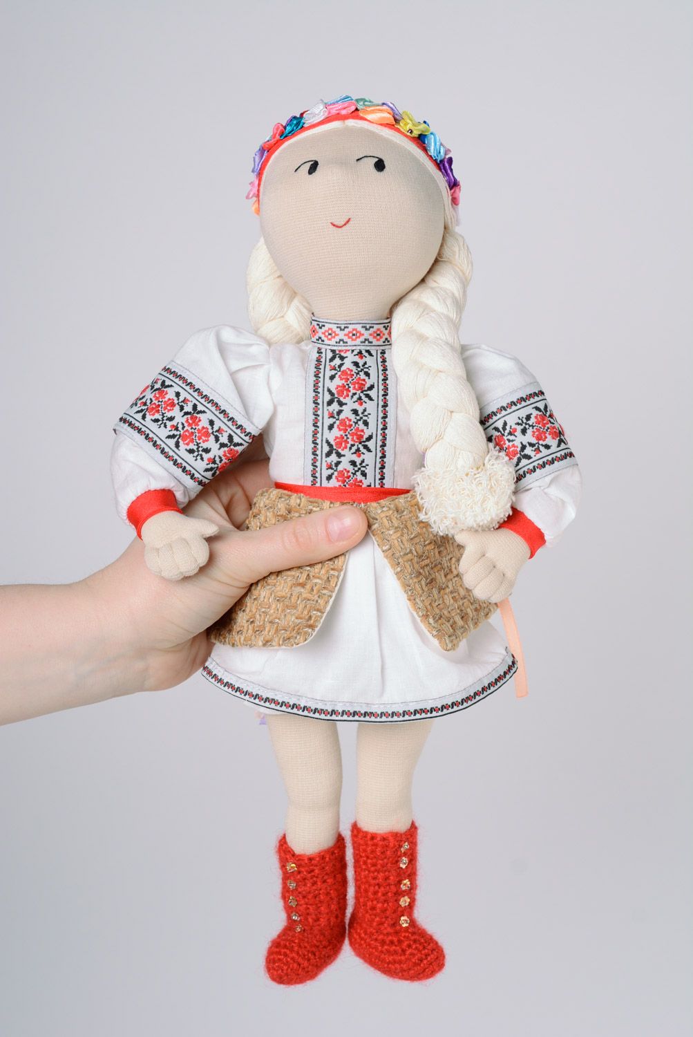 Handmade soft fabric doll in folk suit photo 1