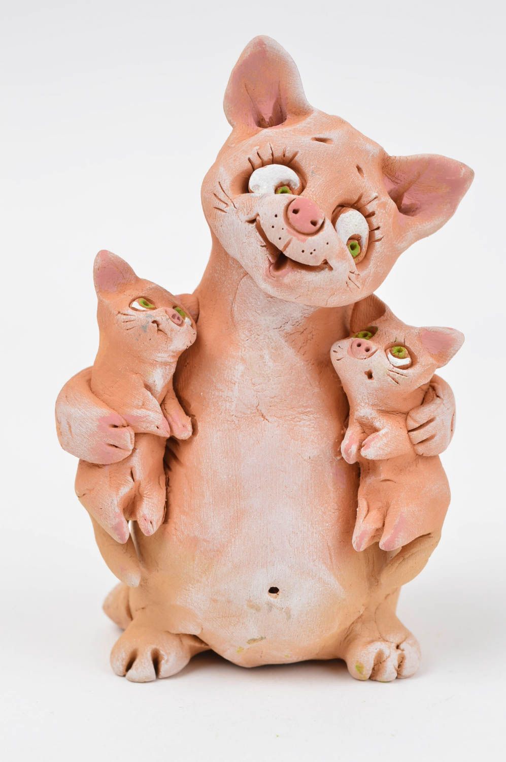Figura de arcilla hecha a mano 3 gatos decoración de casa regalo para amigo foto 2