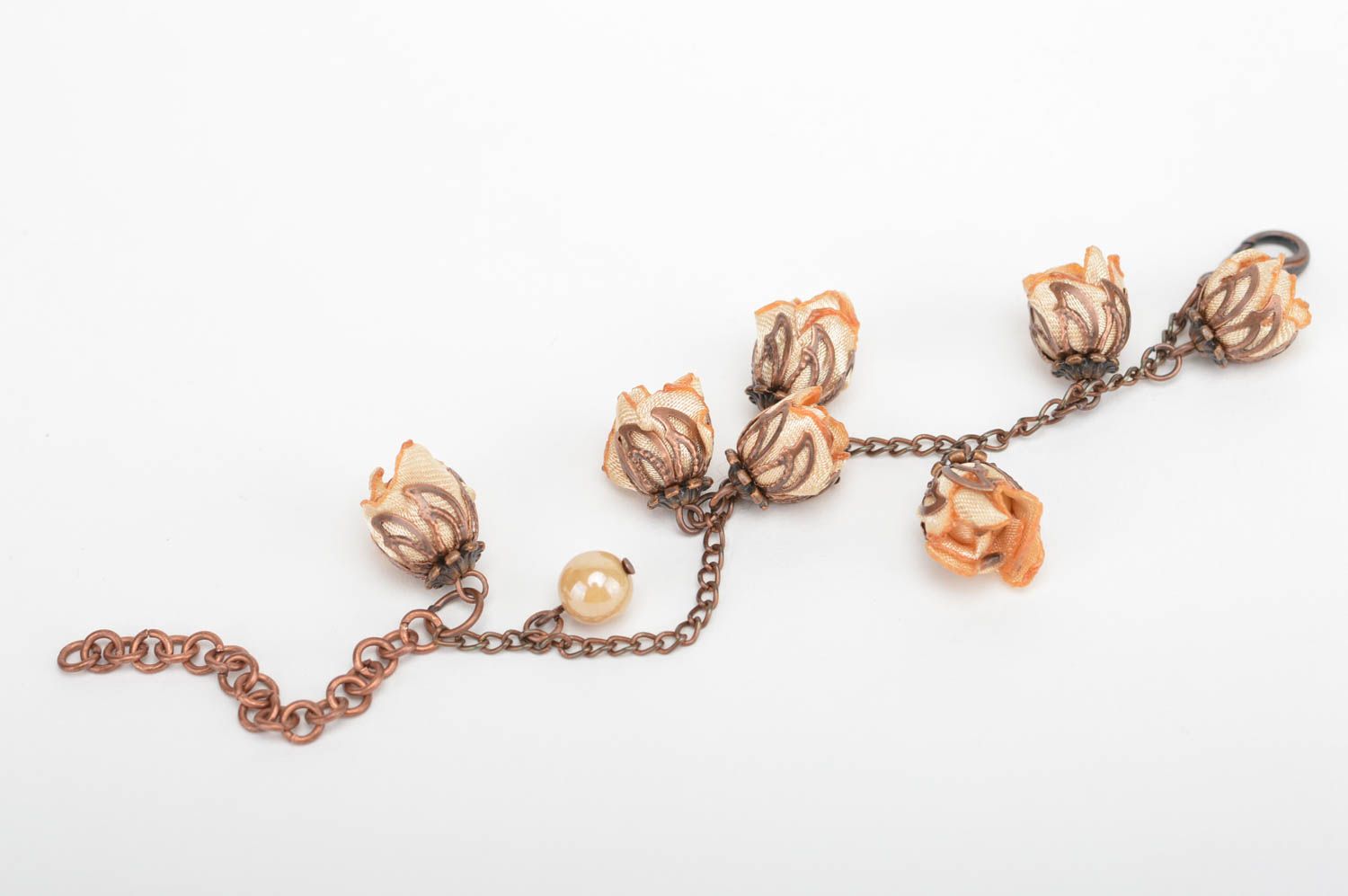 Bracelet fait main Bijou fantaisie beige roses chaîne métal Accessoire femme photo 5