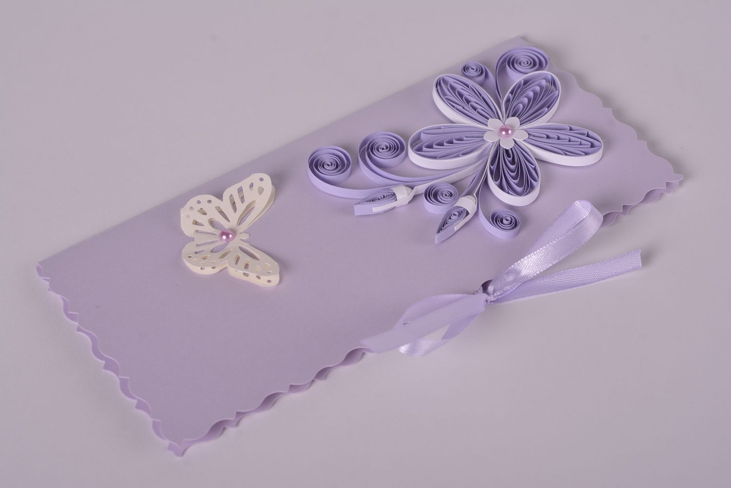 Carte de voeux fait main mauve avec fleur et papillon Cadeau original fille photo 1