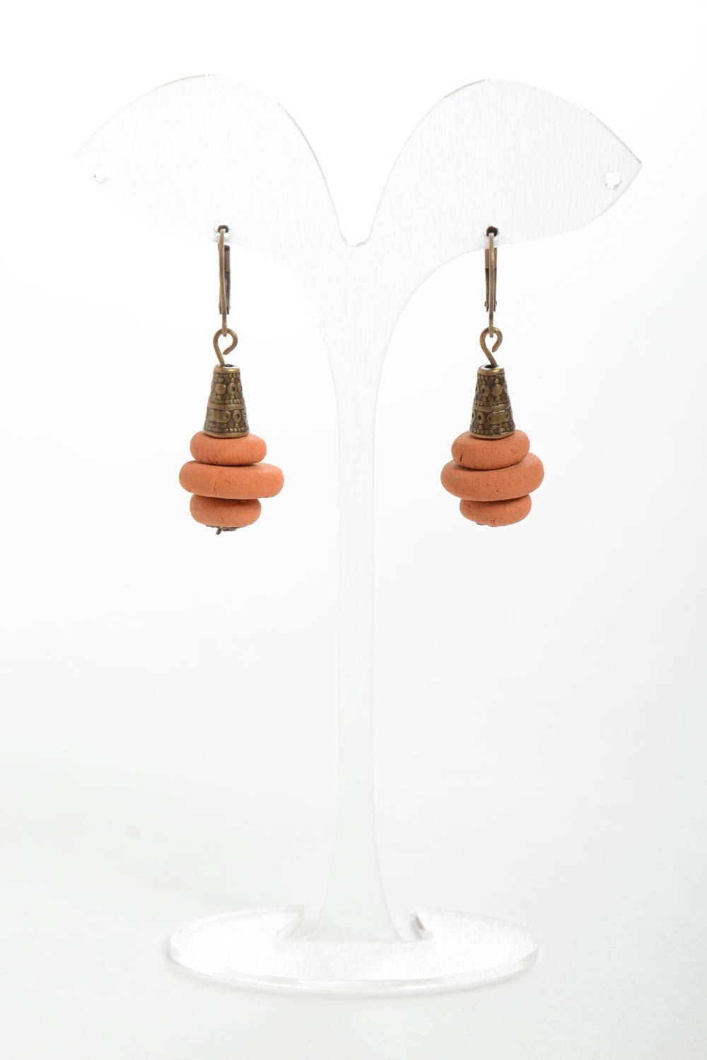 Boucles d'oreilles céramique Bijou fait main pendantes orange Accessoire femme photo 2