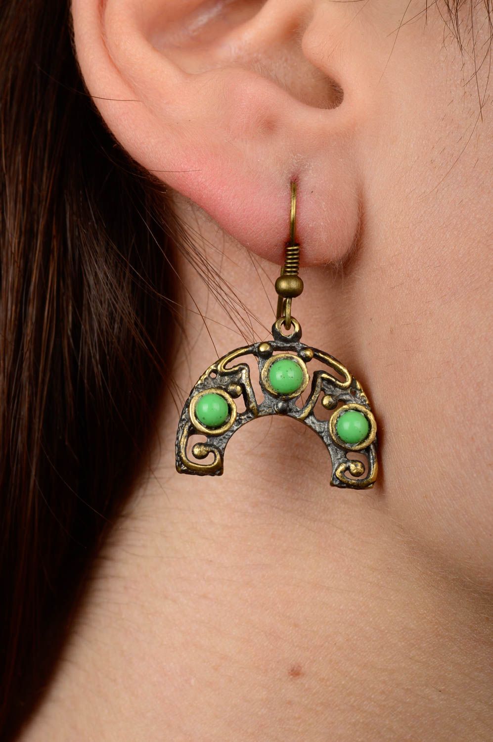 Handmade bronze earrings with natural stones handmade bronze accessories photo 2