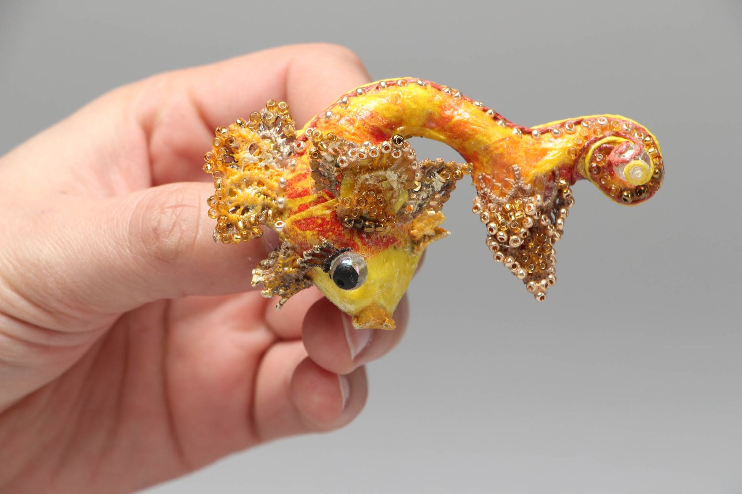 Papier mache brooch in the shape of goldfish photo 4