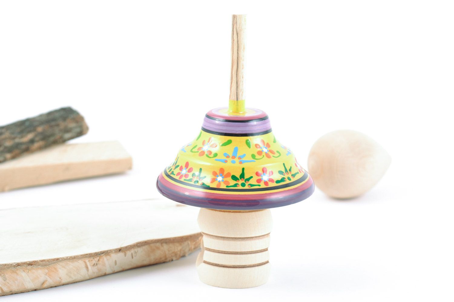 Cute handmade wooden painted spinning top for children eco-friendly toys for children photo 1