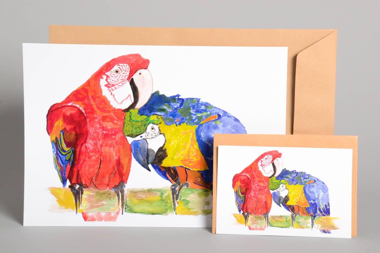 Подарок ручной работы рисунки красками акварель постеры картины попугаи  фото 1