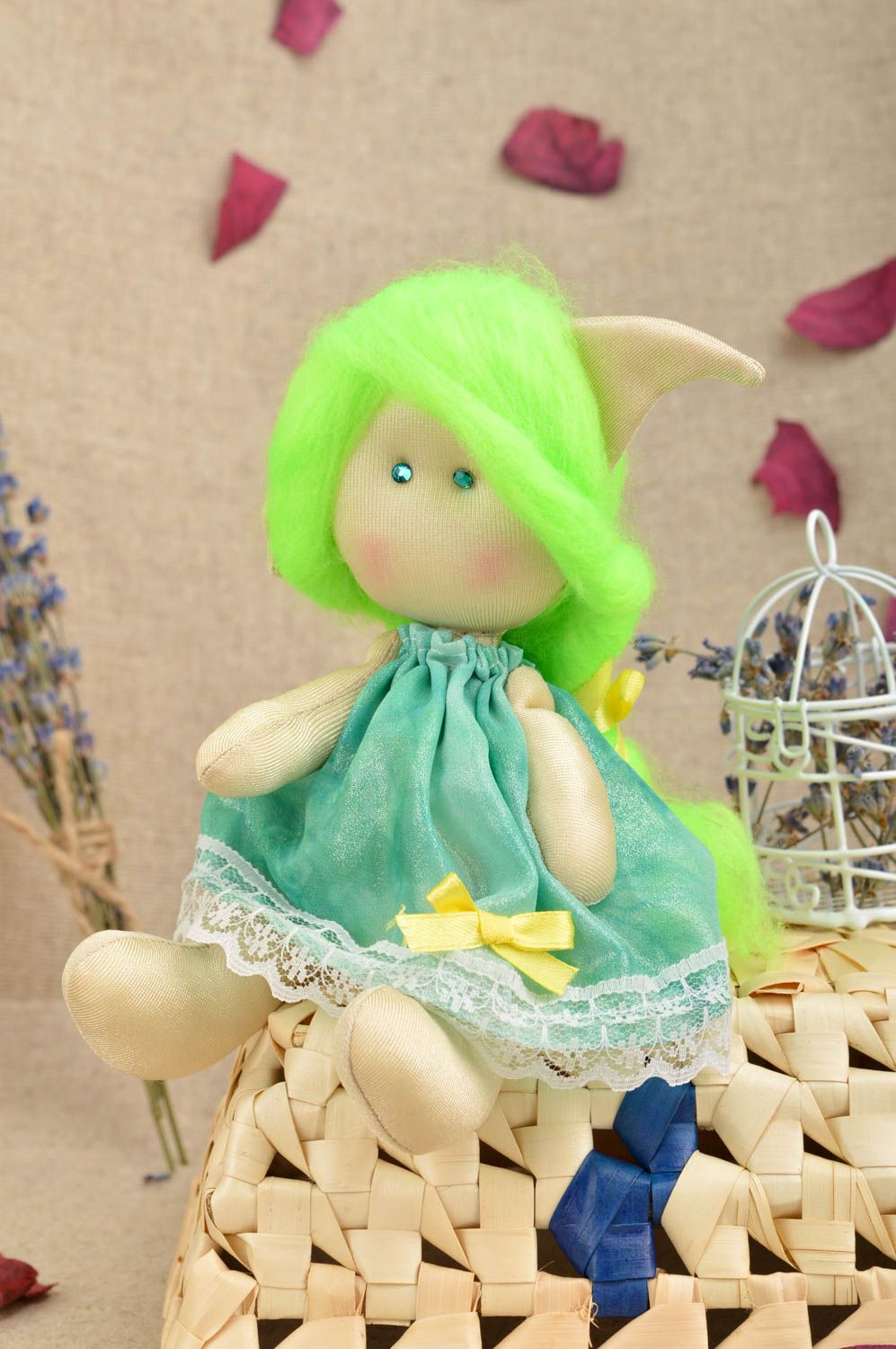 Juguete de peluche hecho a mano muñeco de trapo decoración de hogar Elfo foto 1