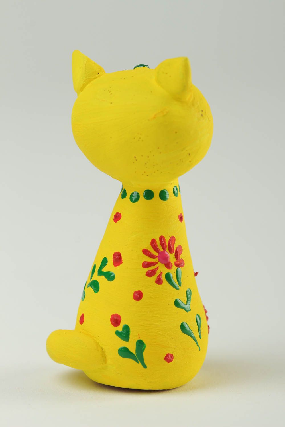 Statuette chat jaune Figurine design faite main en argile à fleurs Déco maison photo 4