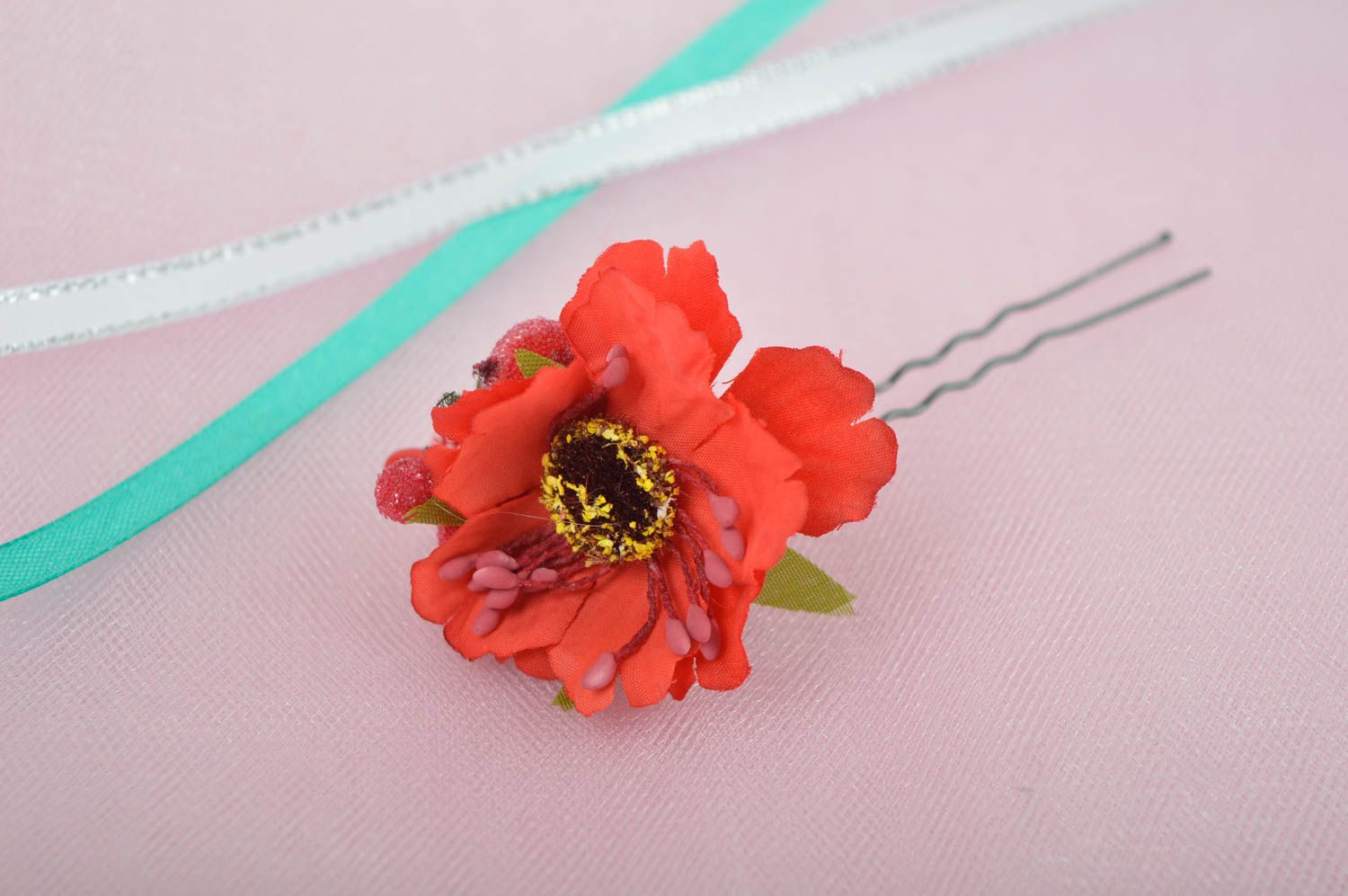 Blüten Haarnadeln handmade Haarschmuck Blumen Accessoire für Haare in Rot foto 1